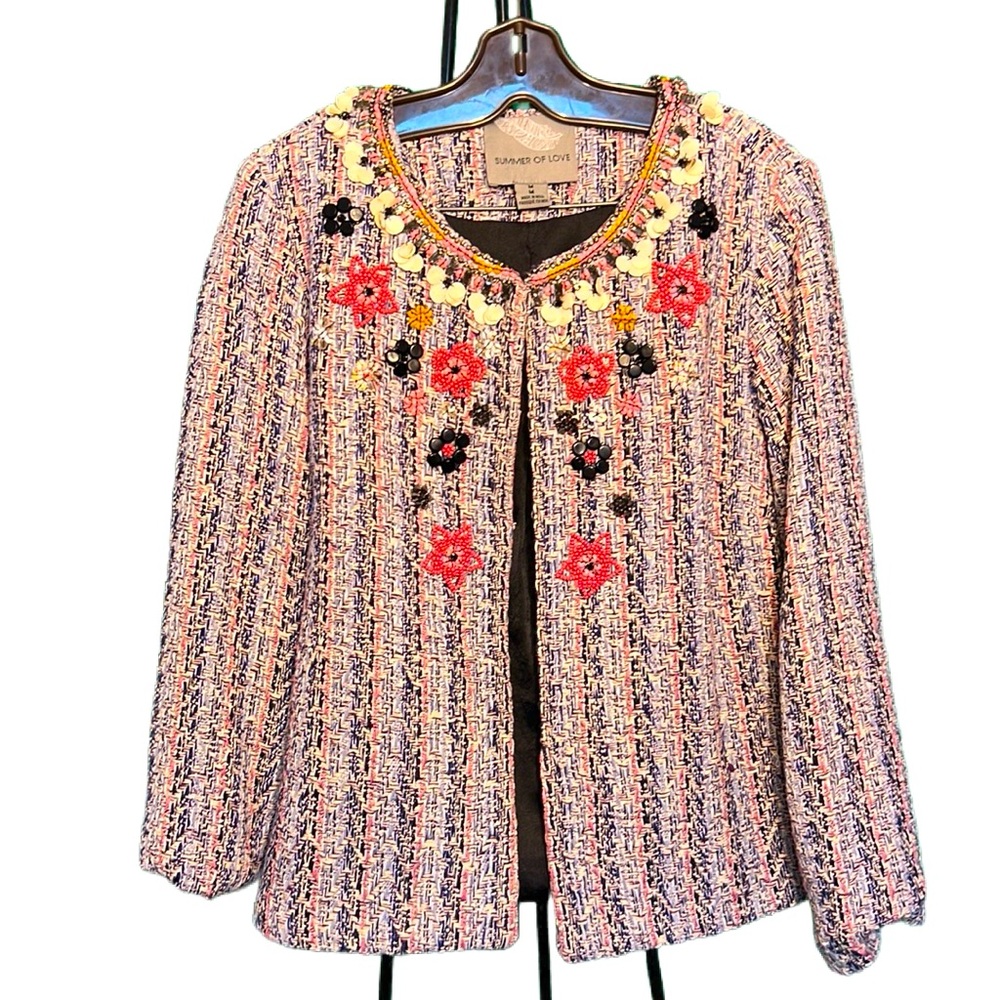 M Summer of Love Flower Knitted Cardigan Women Loose RoundNeck LongSleeve Beads